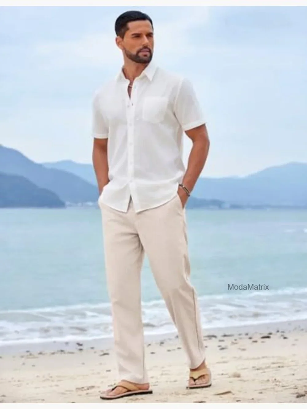 Mens Cotton Linen Drawstring Summer Beach Pants Casual Dress Trousers